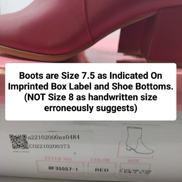 Allegra K Ankle Boots Square Toe Side Zip Block Heel Faux Leather RED Sz 7.5 NEW - Picture 16 of 16